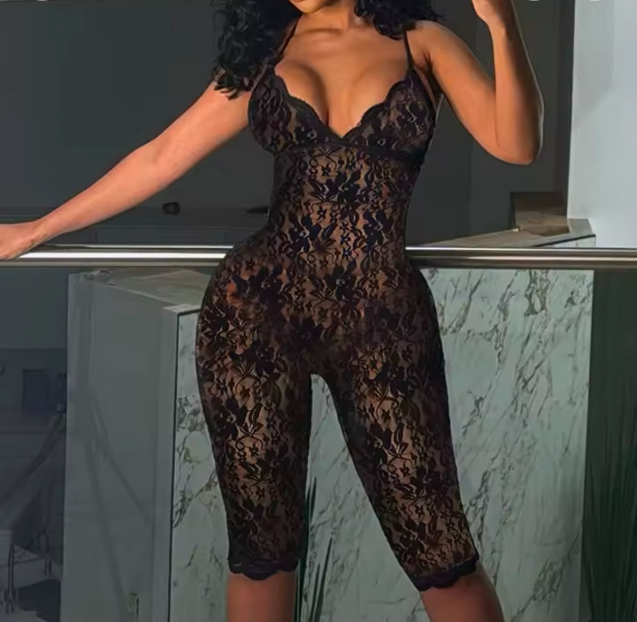 Black Mesh Romper